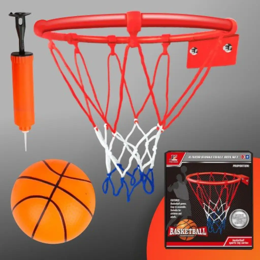 imagen de Juego de aro de baloncesto de metal con red de colores, balón y bomba de 22 cm 4