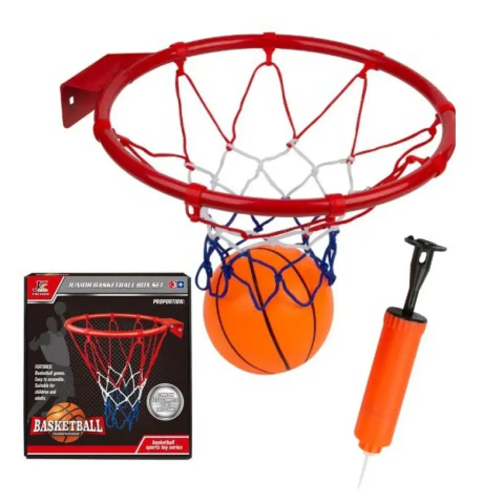 imagen de Juego de aro de baloncesto de metal con red de colores, balón y bomba de 24cm 2