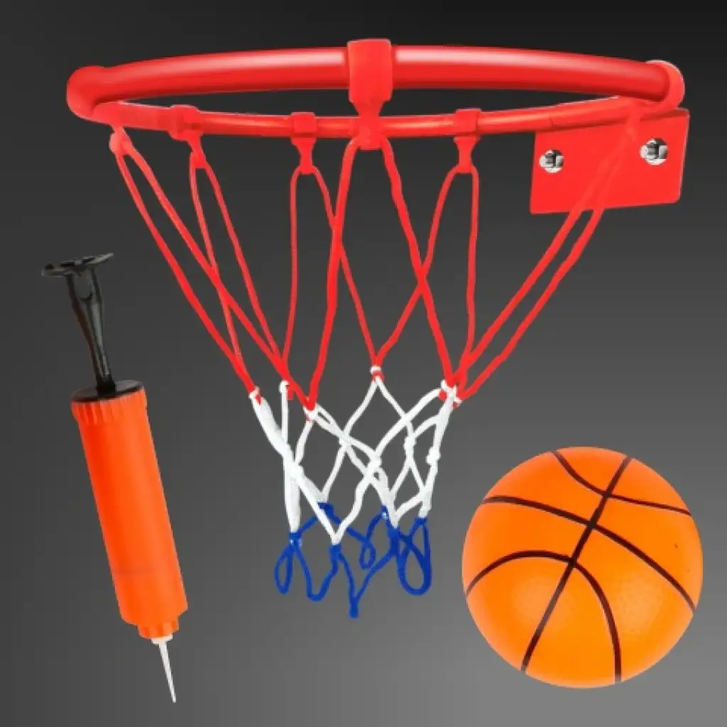 imagen de Juego de aro de baloncesto de metal con red de colores, balón y bomba de 24cm 3