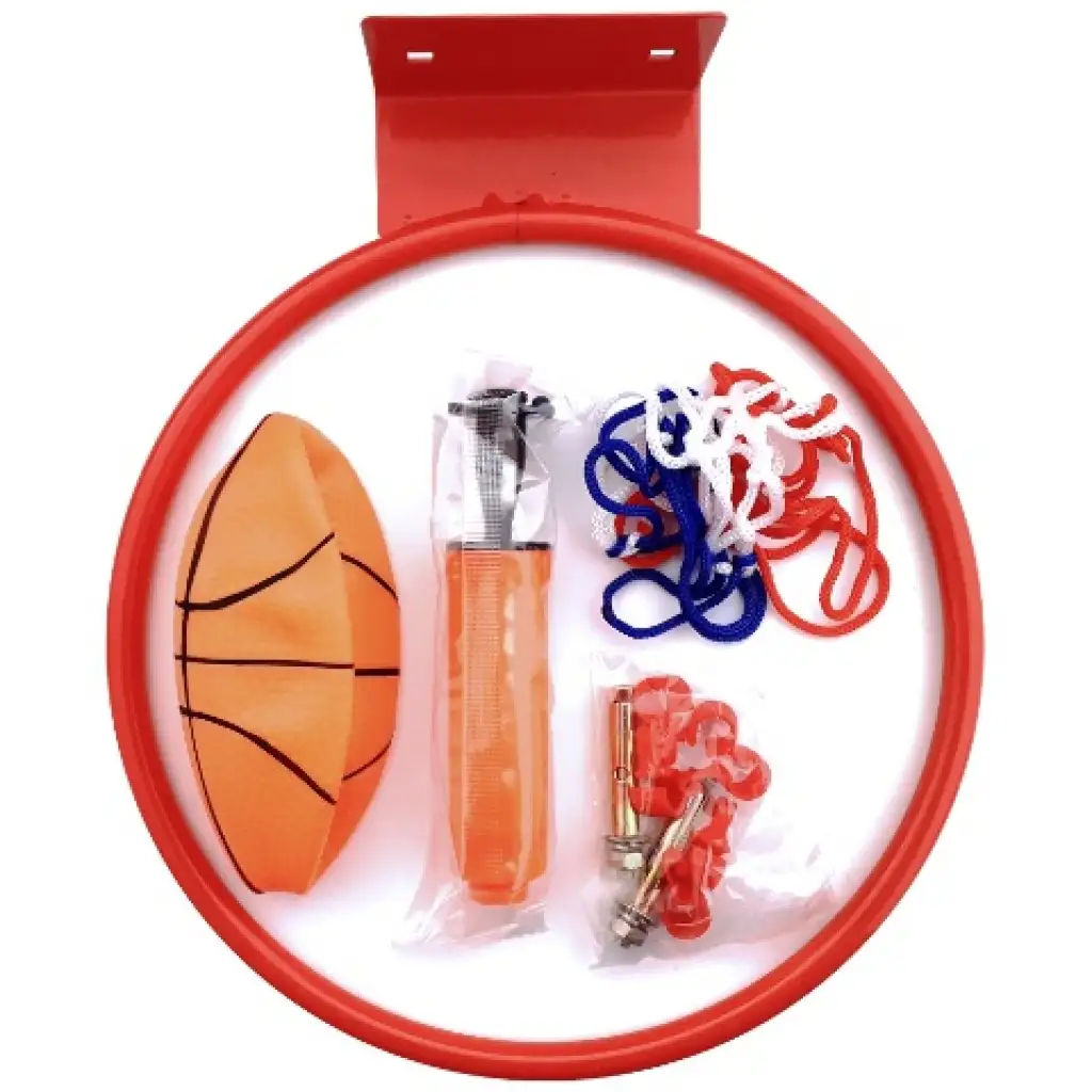 imagen de Juego de aro de baloncesto de metal con red de colores, balón y bomba de 24cm 4