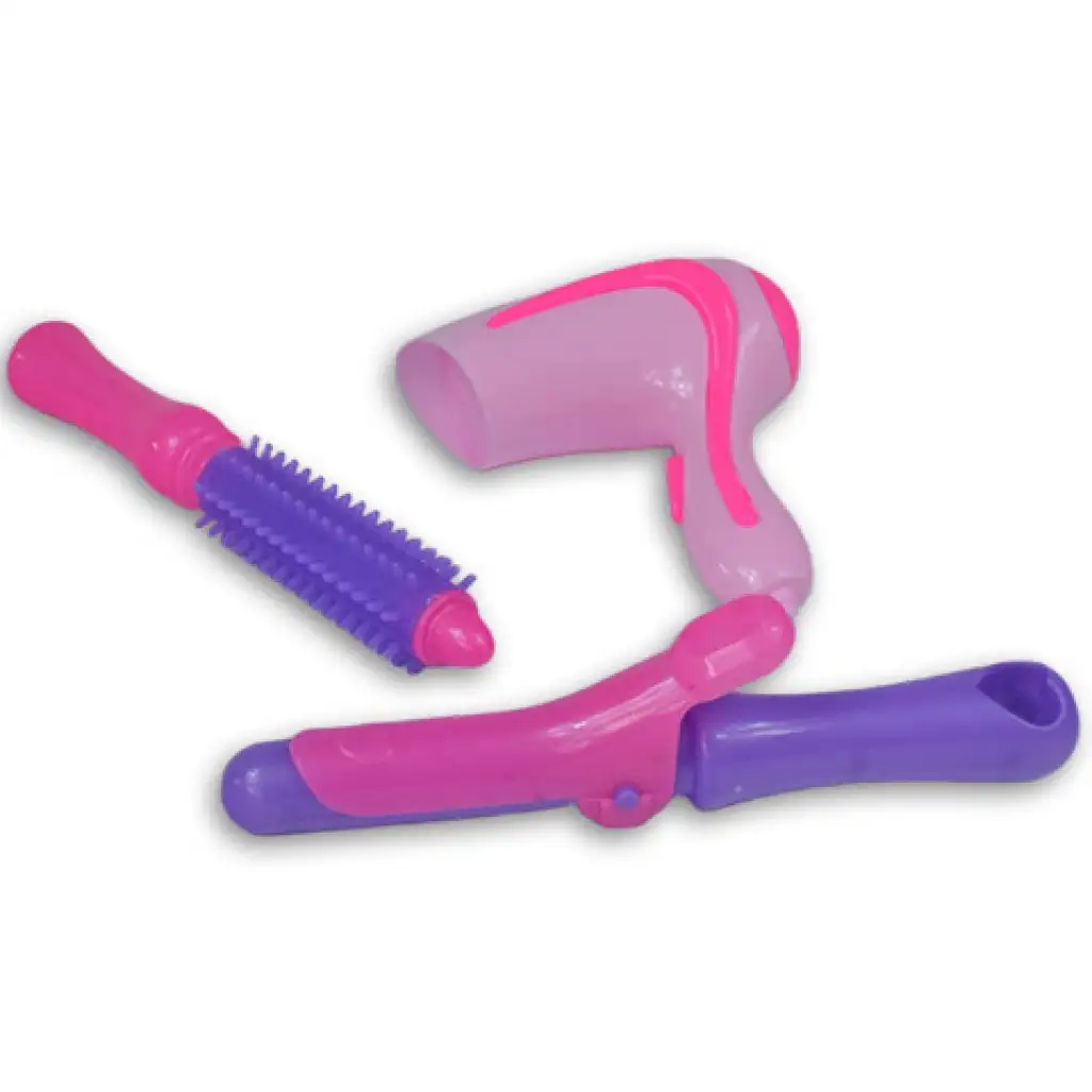 imagen de Juego de belleza de 7 piezas en rosa con brochas de maquillaje, secador de pelo y accesorios 3