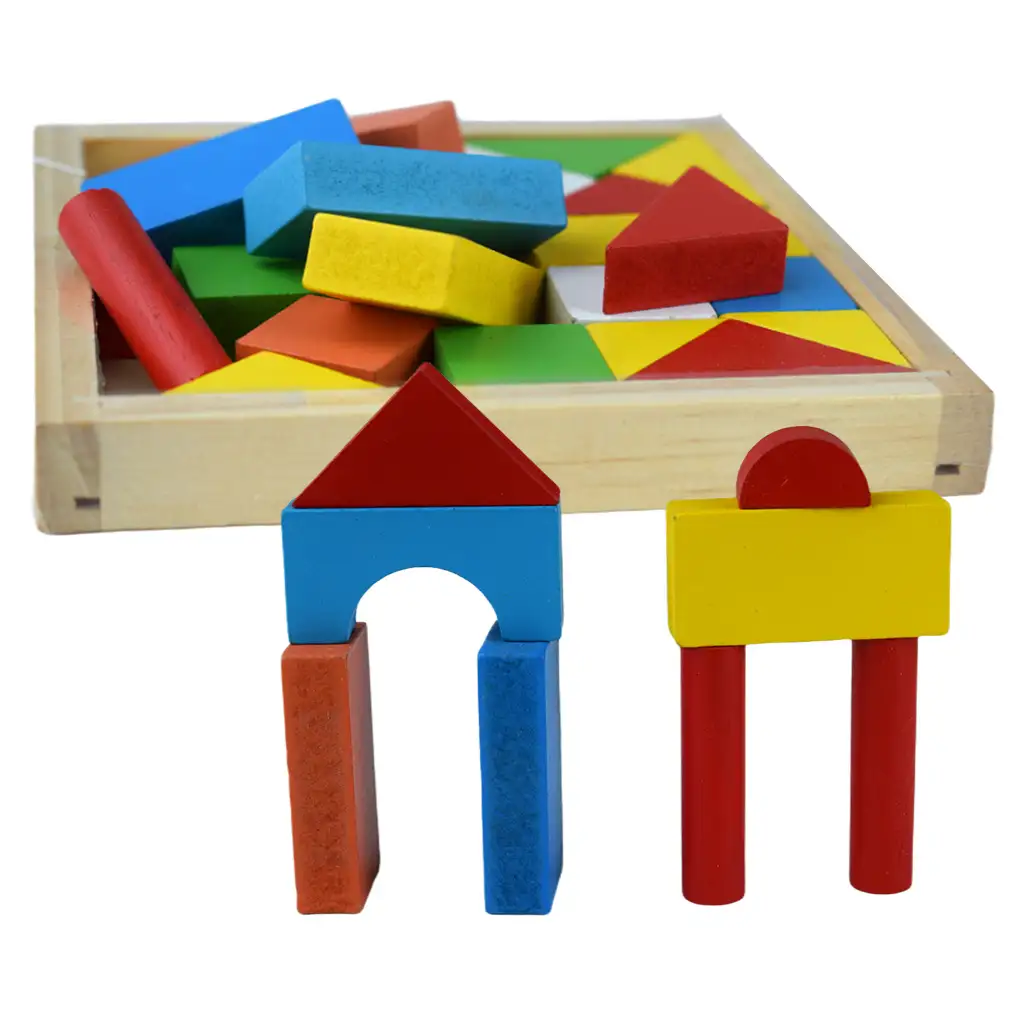 imagen de Juego de bloques de madera de colores de 24 piezas en caja 1