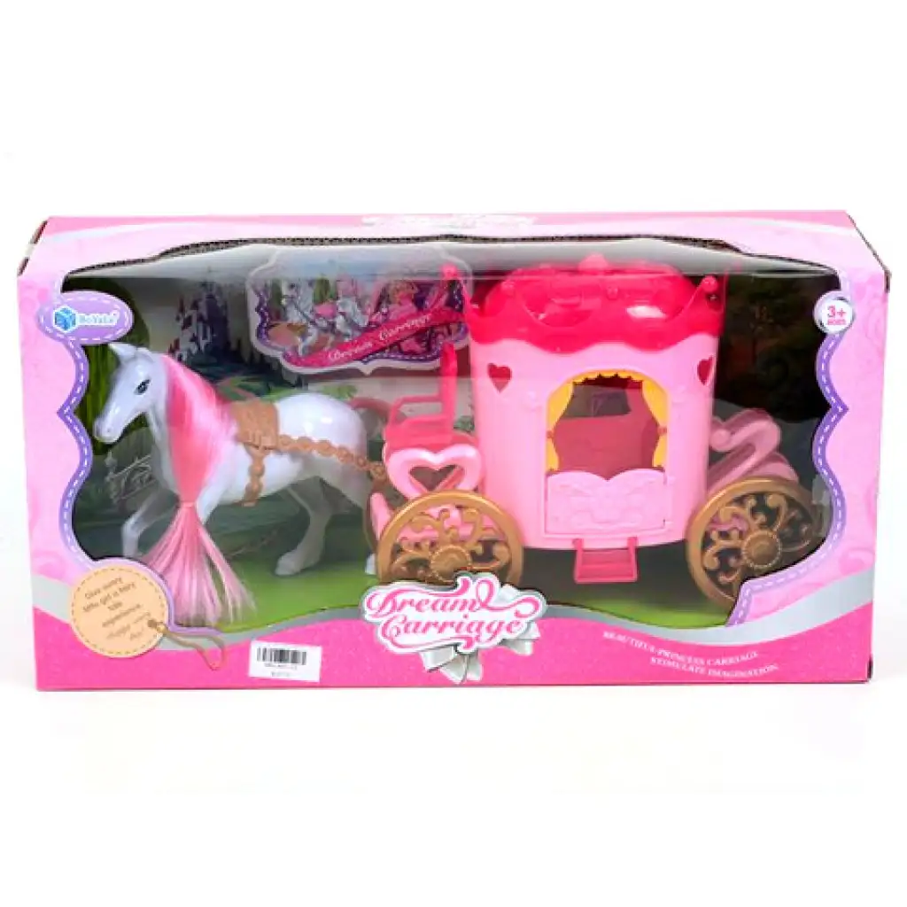 imagen de Juego de carruaje rosa con caballo 1