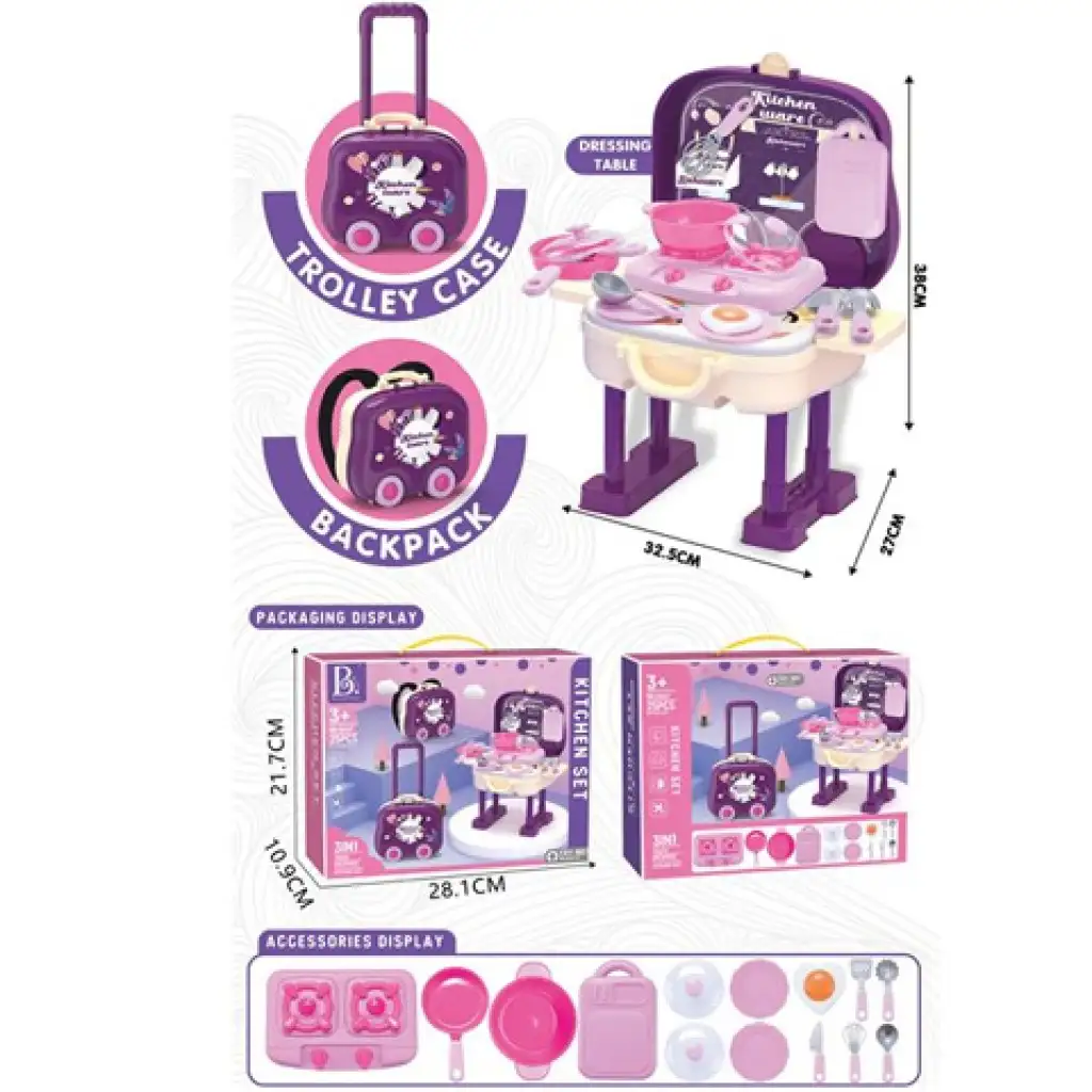 imagen de Juego de cocina 2 en 1 en maletín con ruedas 1