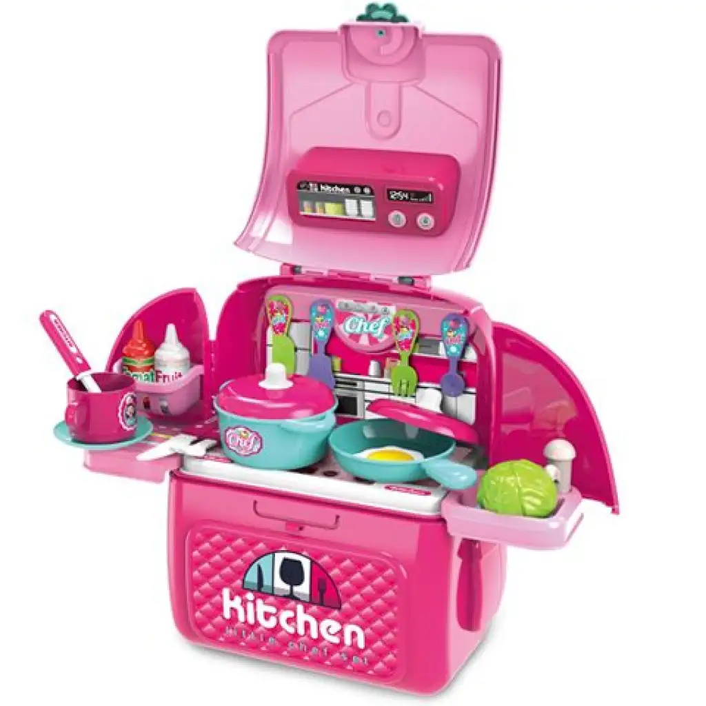 imagen de Juego de cocina portátil 2 en 1 en mochila rosa 1