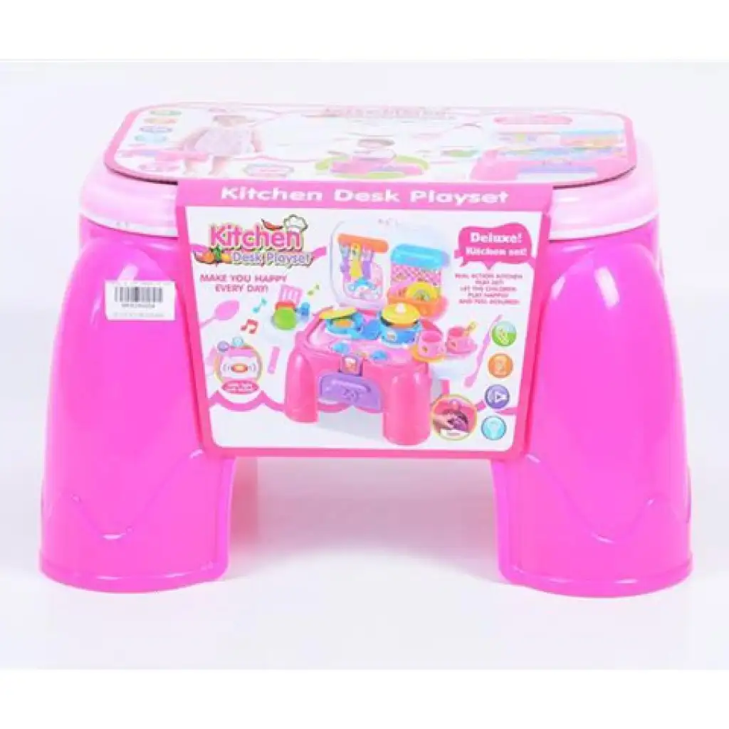 imagen de Juego de cocina portátil con asiento rosa 1