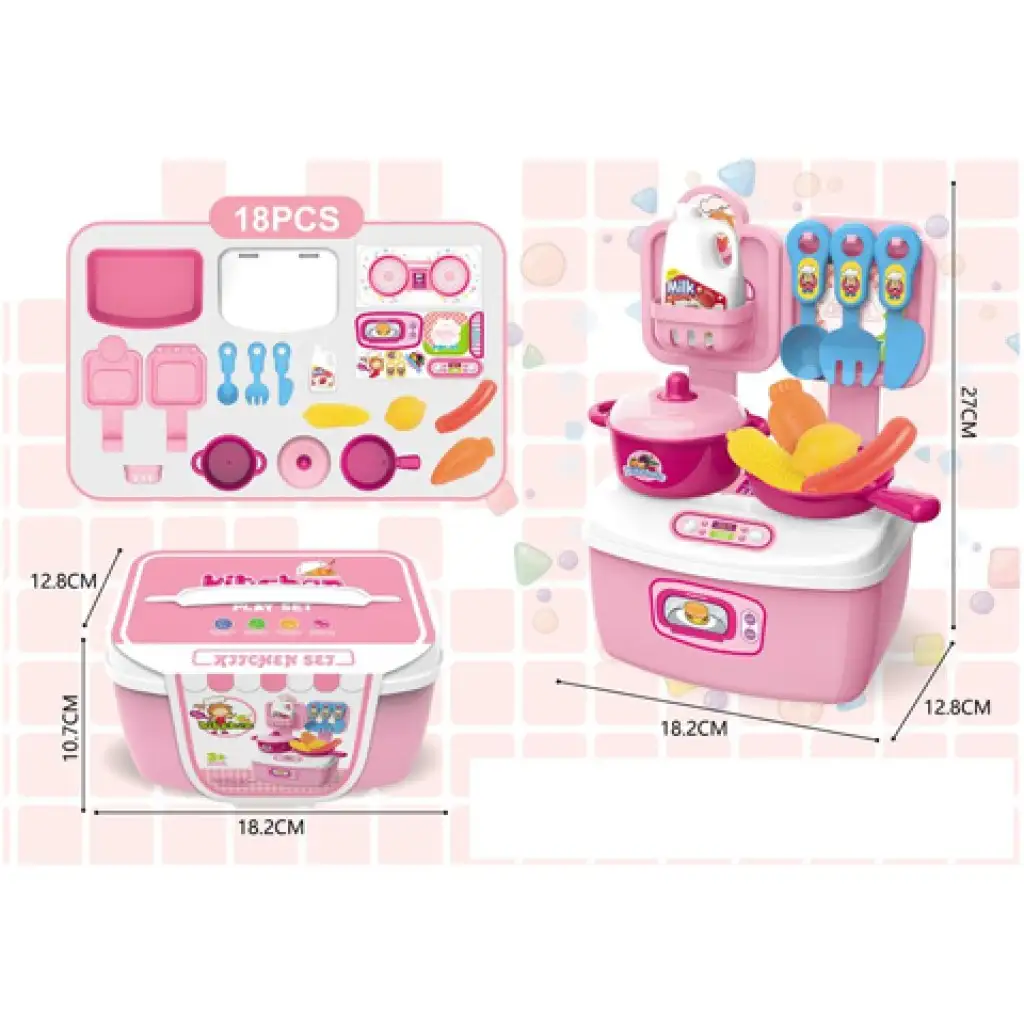 imagen de Juego de cocina portátil de 18 piezas rosa 1