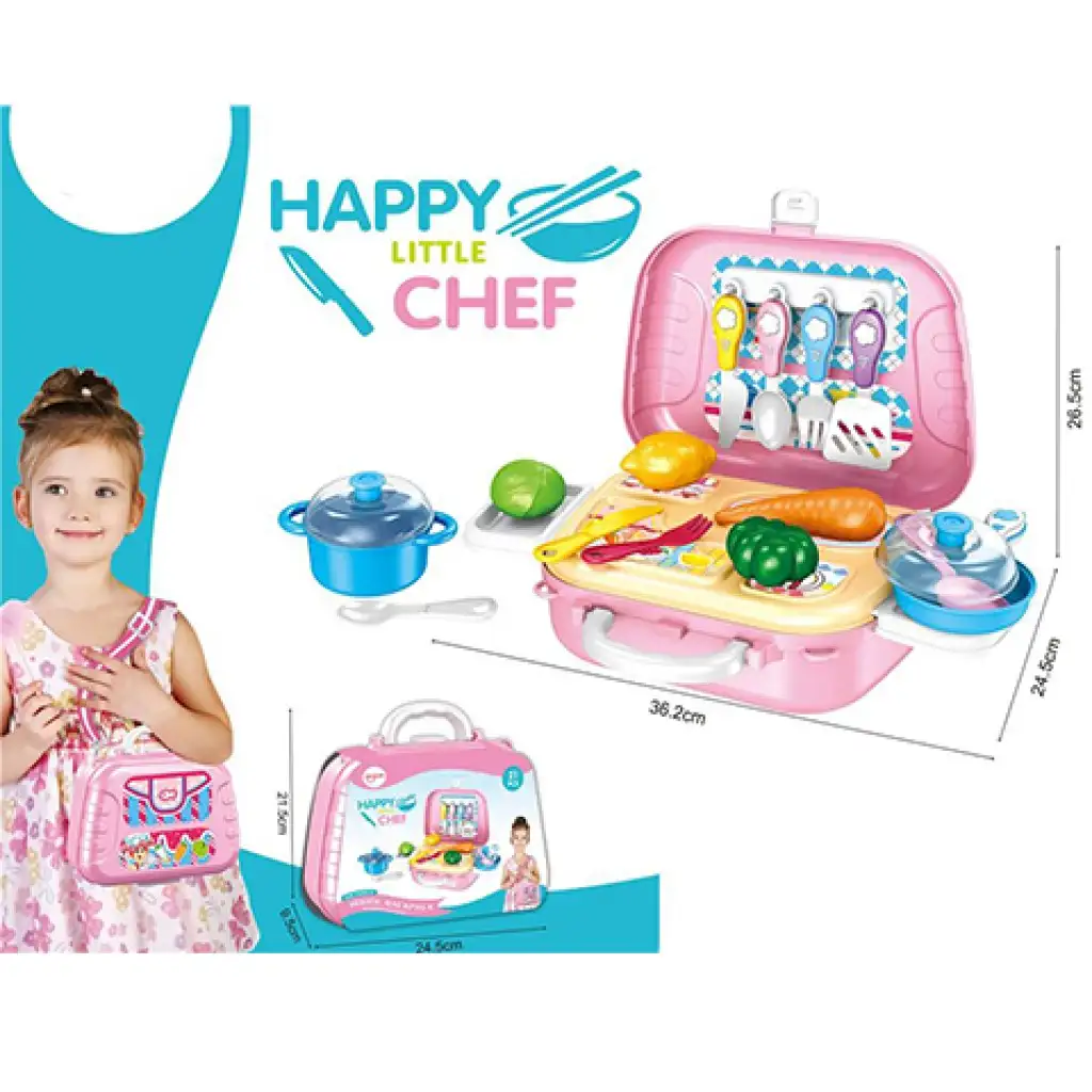 imagen de Juego de cocina portátil rosa en maletín 21 piezas 1