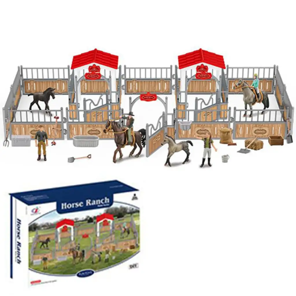 imagen de Juego de inicio de establo premium Horse Ranch con figuras, cercado y accesorios 1