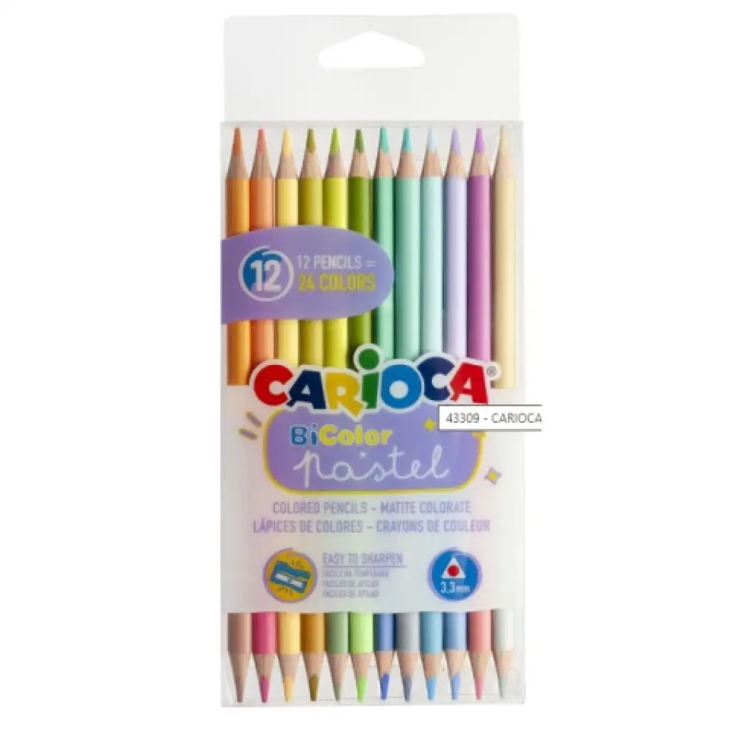 imagen de Juego de lápices de colores bicolor de 12 unidades en colores pastel - Carioca 1