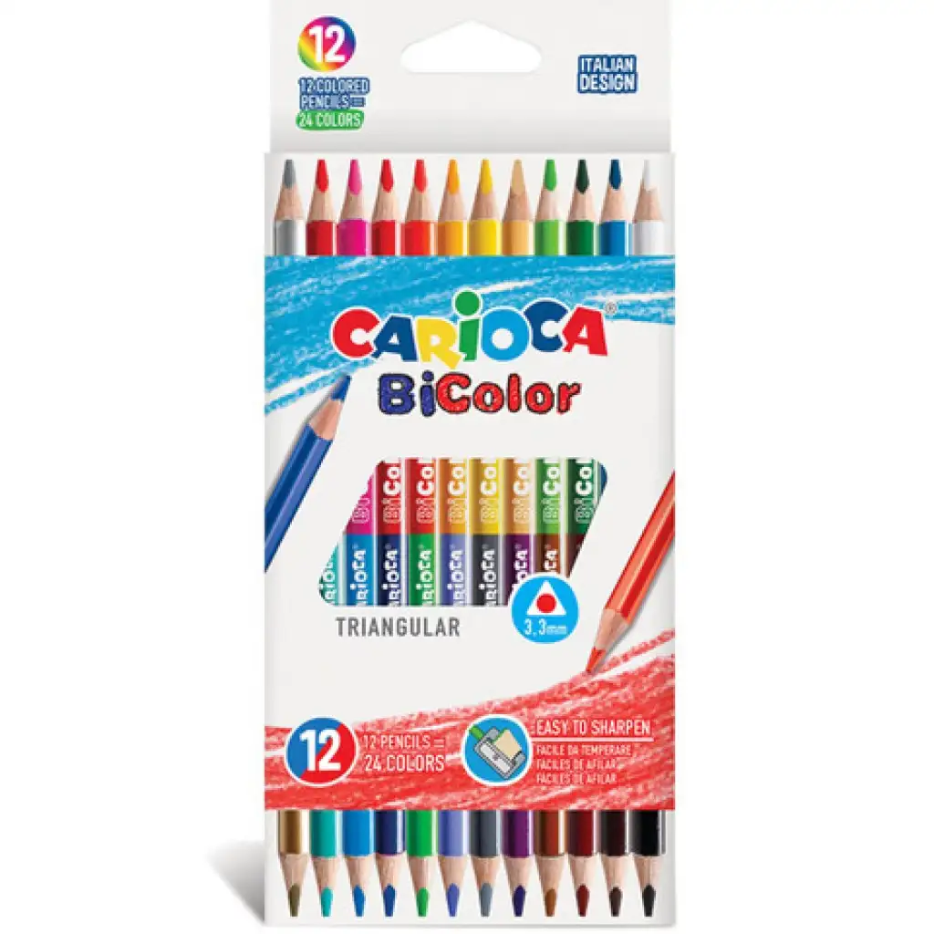 imagen de Juego de lápices de colores de doble punta de 12 piezas con 24 colores - Carioca 1
