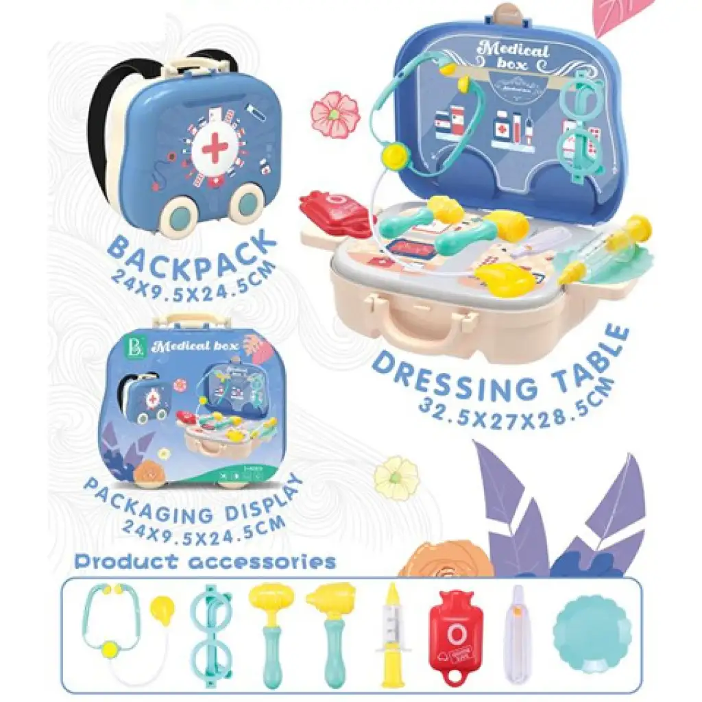 imagen de Juego de médico 2 en 1 en maletín con ruedas con accesorios 1