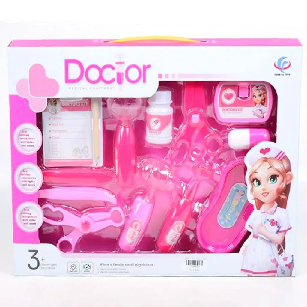 imagen de Juego de médico rosa con tijeras, historial clínico y accesorios 1