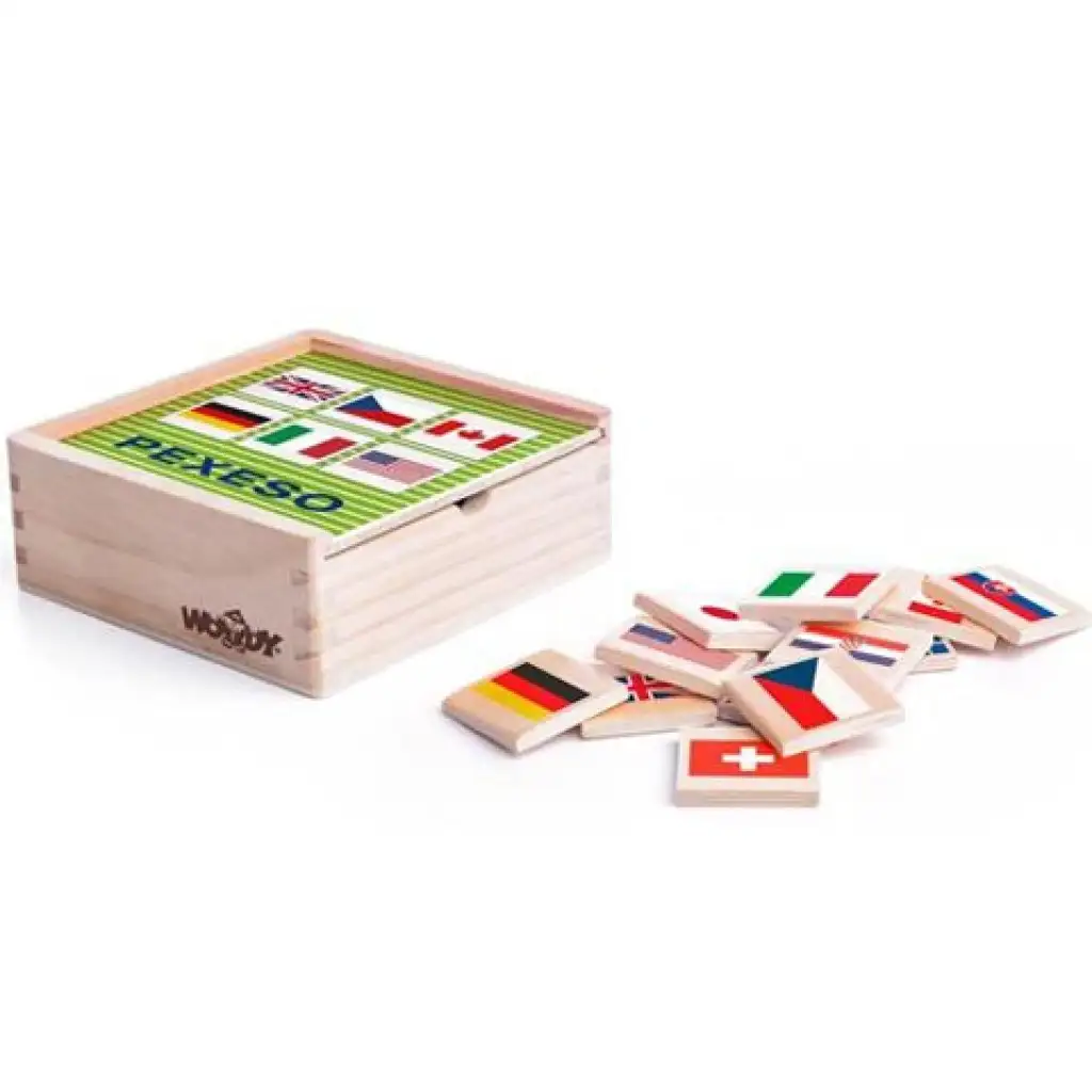 imagen de Juego de memoria de banderas de madera en caja - Woodyland 1