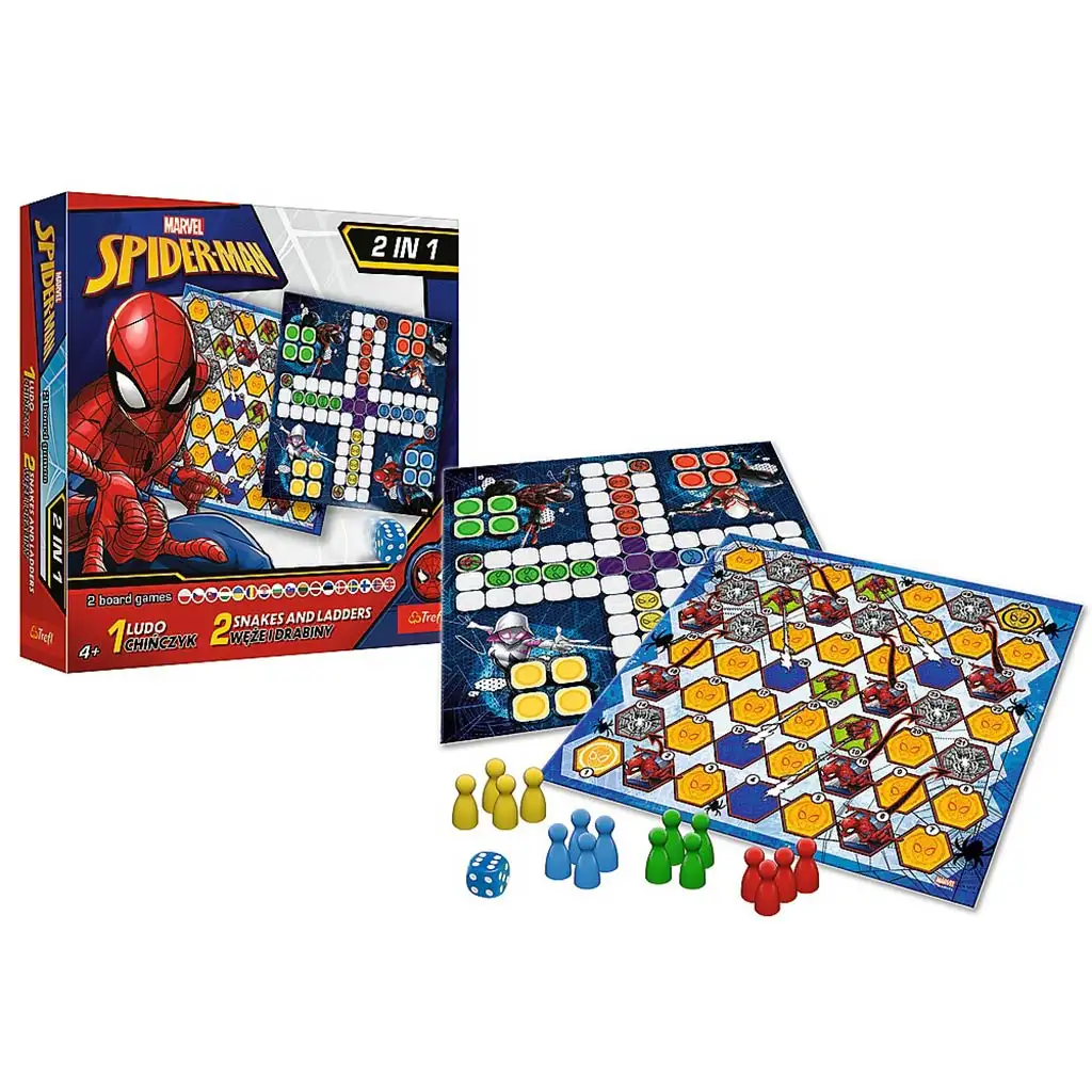 imagen de Juego de mesa de Spider-Man 2 en 1: ¿Quién ríe al final? y Serpientes y escaleras - Trefl 3