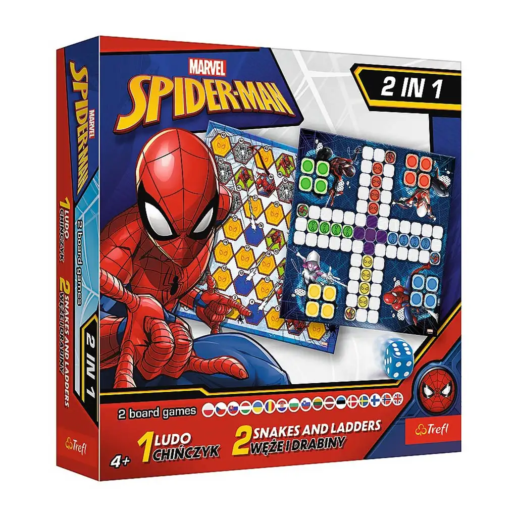 imagen de Juego de mesa de Spider-Man 2 en 1: ¿Quién ríe al final? y Serpientes y escaleras - Trefl 1