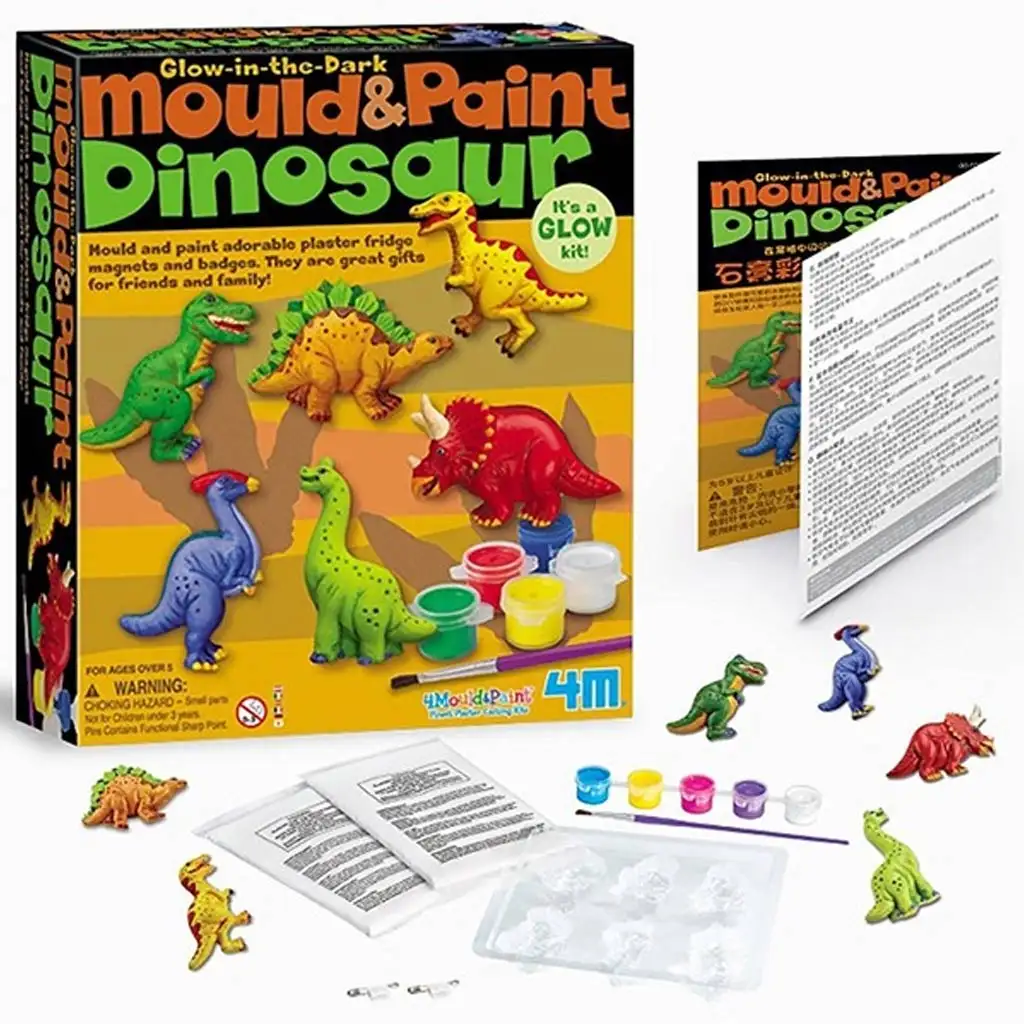 imagen de Juego de moldeado de yeso de dinosaurios con pintura que brilla en la oscuridad 2