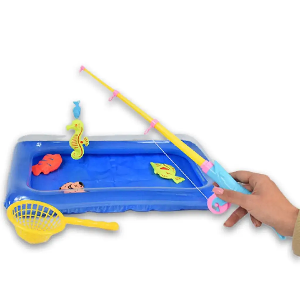 imagen de Juego de pesca con piscina inflable y caña de pescar telescópica 2