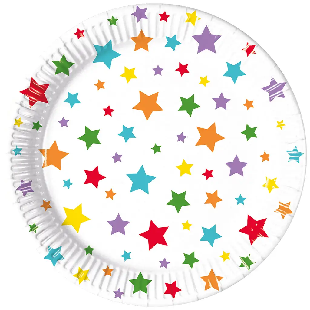 imagen de Juego de platos de papel de 8 piezas con estrellas de 20 cm 1