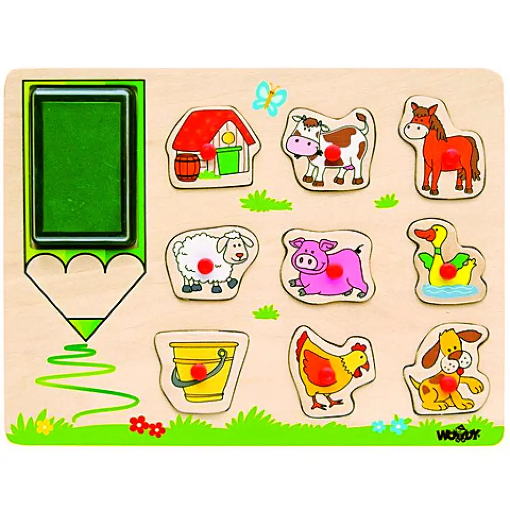 imagen de Juego de sellos de madera con animales de granja 1