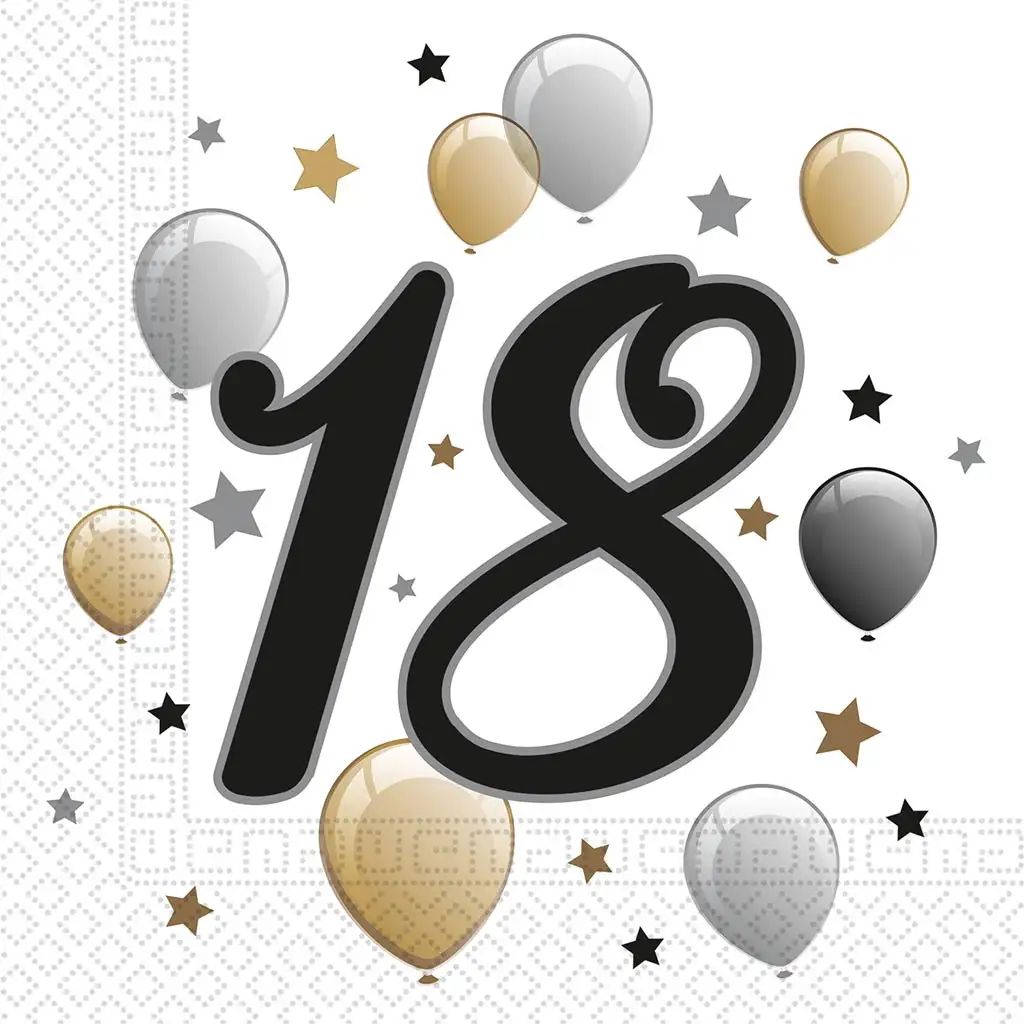 imagen de Juego de servilletas de papel de 18. cumpleaños – 2 capas, 33x33 cm, 20 unidades 1