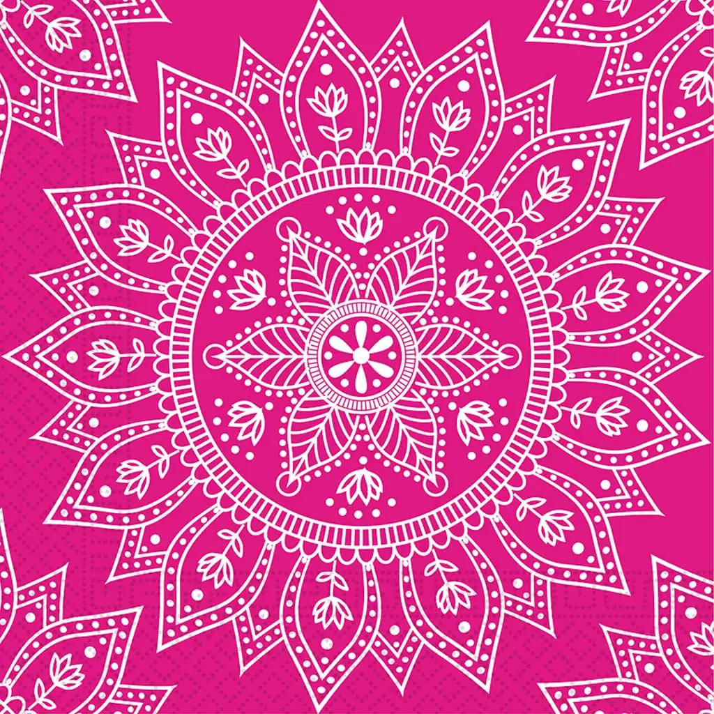 imagen de Juego de servilletas de papel Mandala fucsia-blanco – 2 capas, 33x33 cm, 20 unidades 1