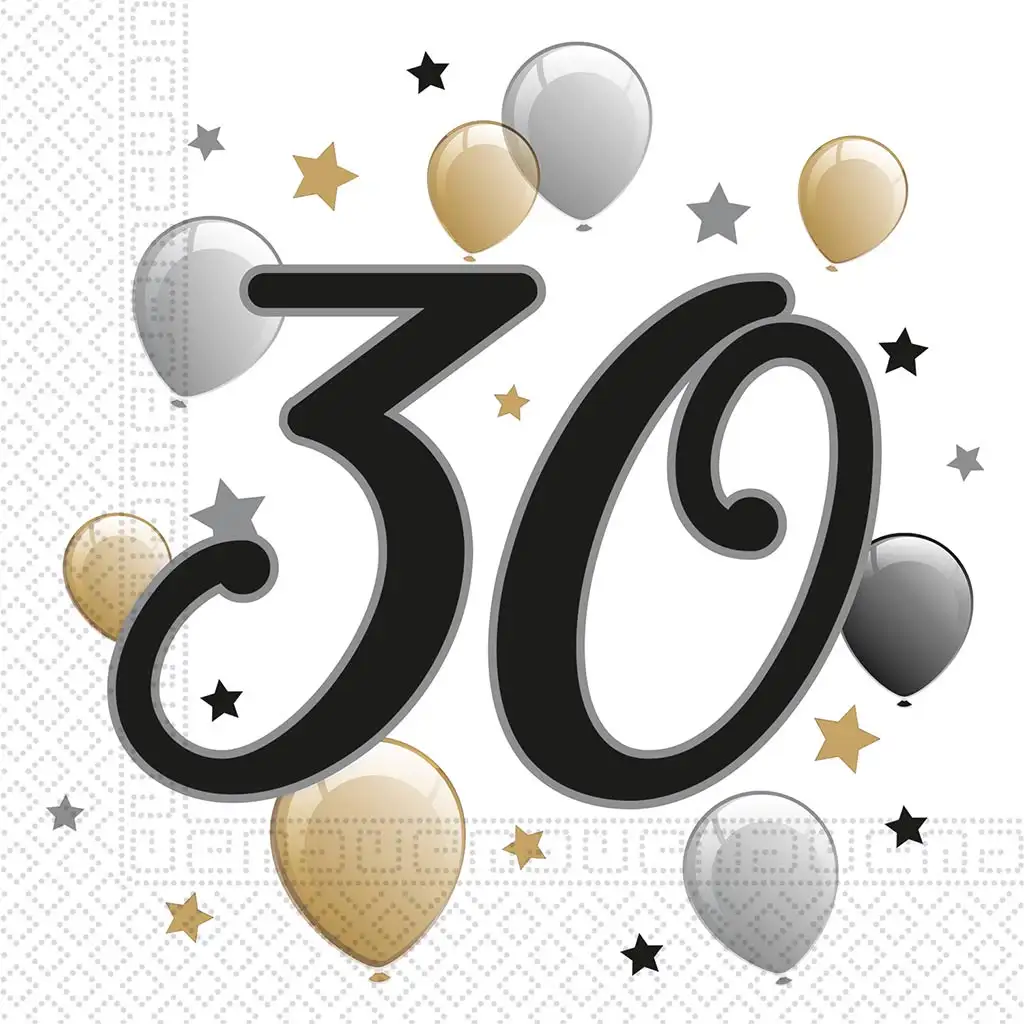 imagen de Juego de servilletas de papel para el 30.º cumpleaños – 2 capas, 33x33 cm, 20 unidades 1