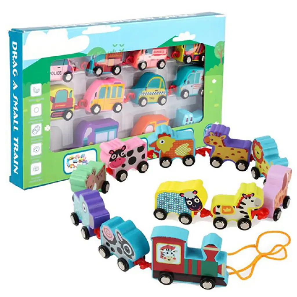 imagen de Juego de tren de animales de madera para tirar de colores 1