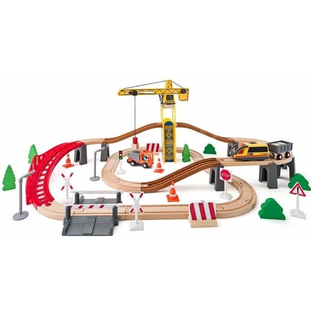 imagen de Juego de vías de tren de madera con grúa - Woodyland 2