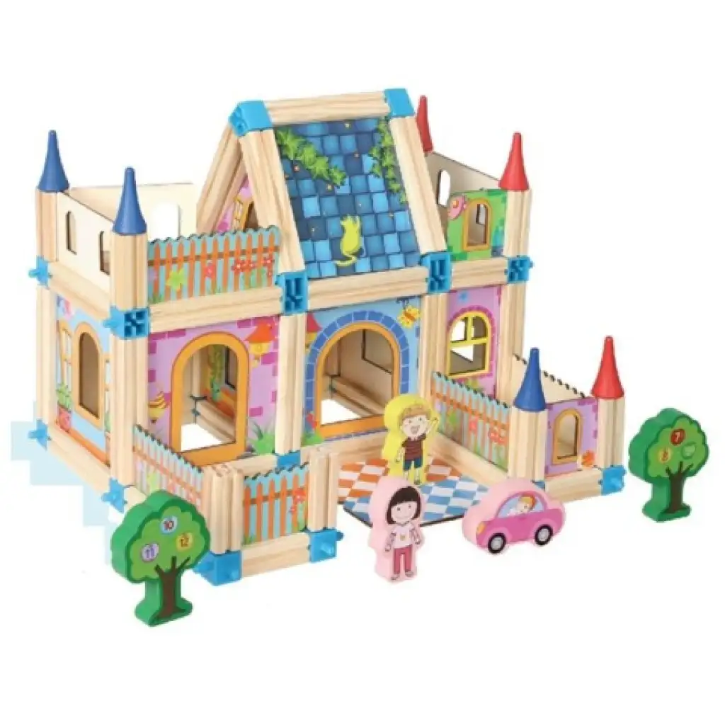 imagen de Juego de villa de madera colorido con accesorios 2