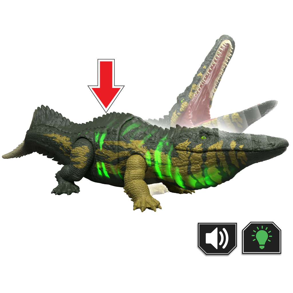 imagen de Jurassic World: Dinosaurio Stomatosuchus atacante con sonido y luz – Mattel 3