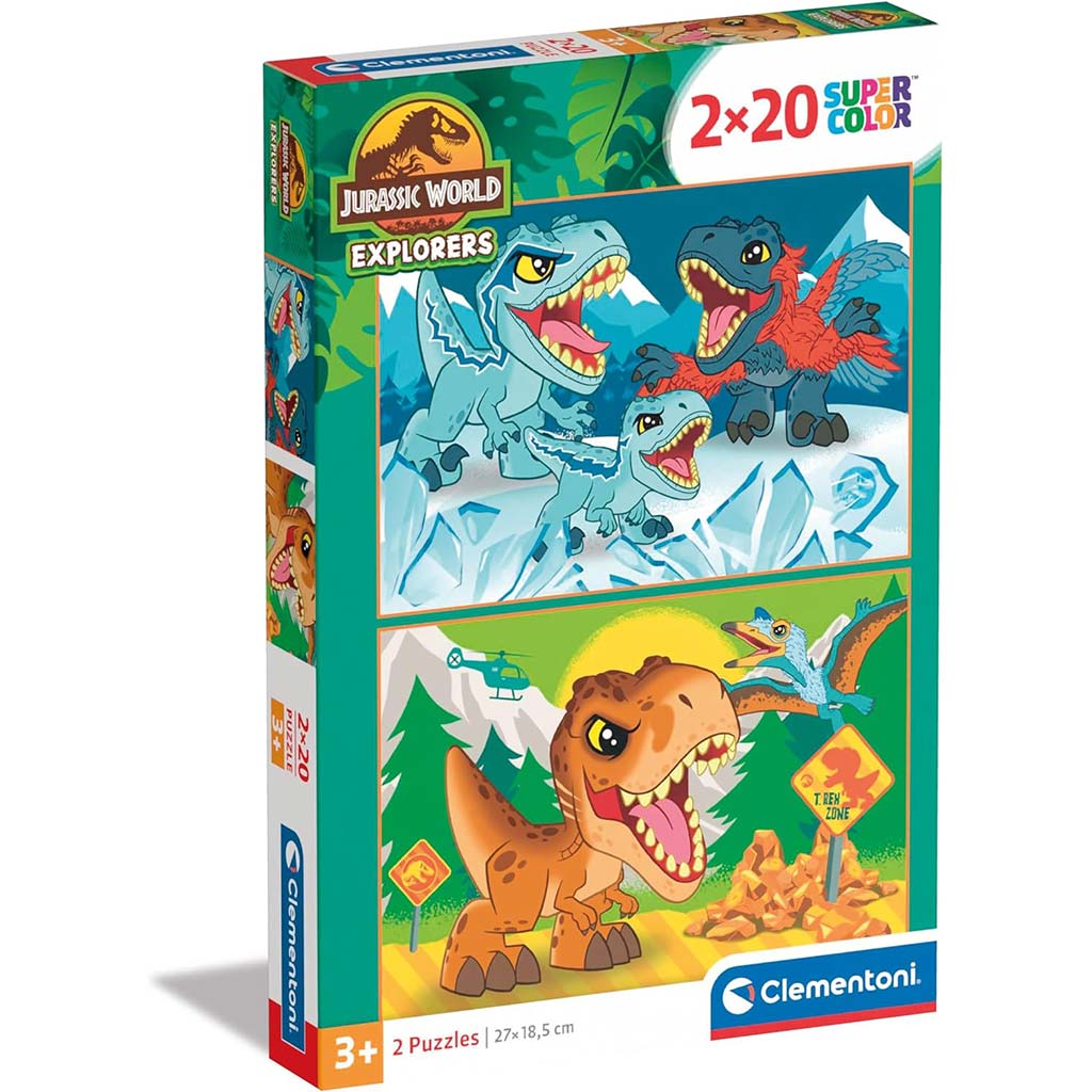 imagen de Jurassic World rompecabezas Supercolor de 2x20 piezas - Clementoni 1