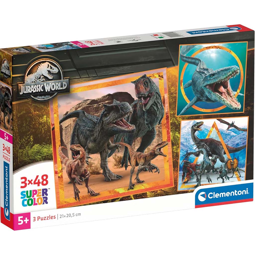 imagen de Jurassic World rompecabezas Supercolor de 3x48 piezas - Clementoni 1