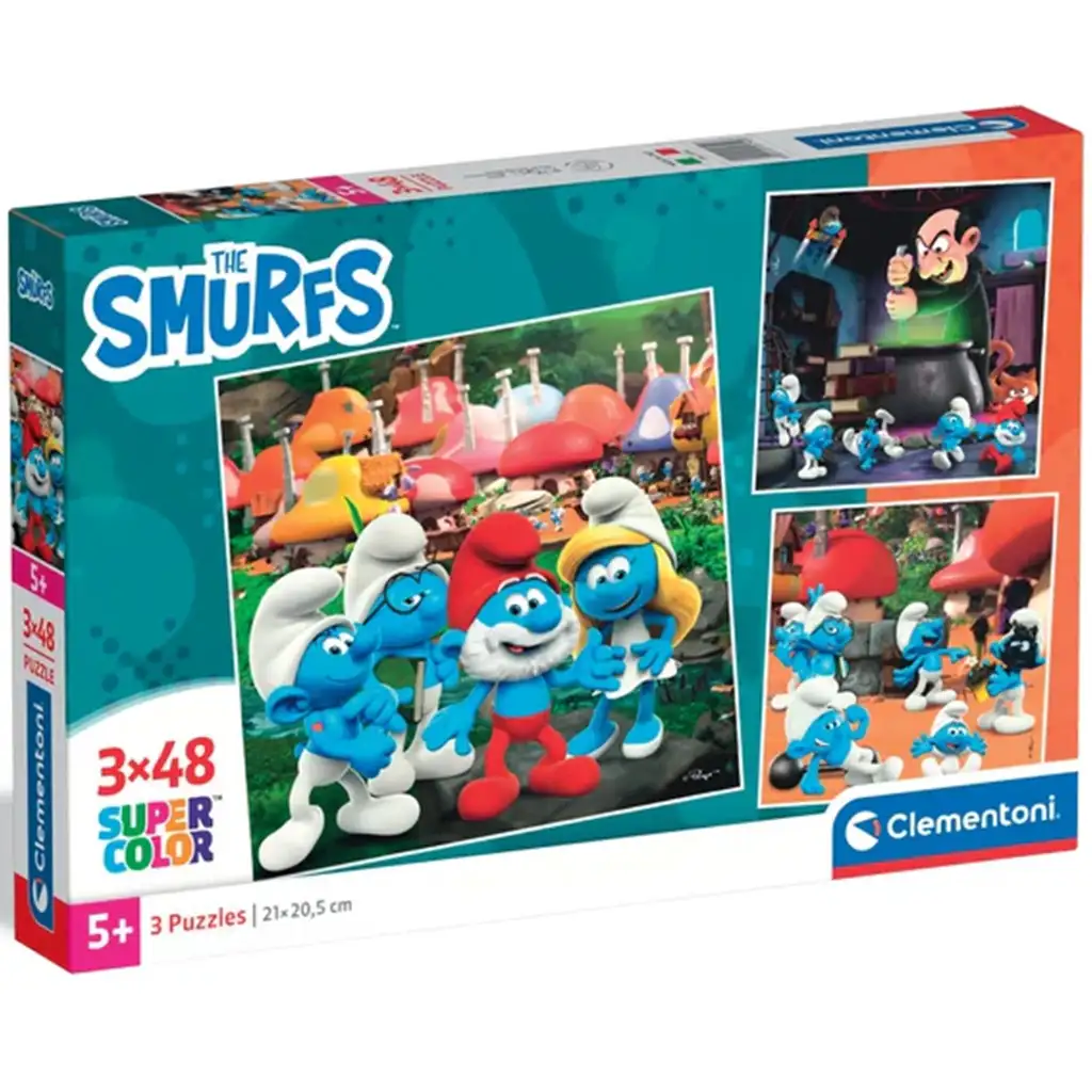 imagen de Las aventuras de los Pitufos 3x48 piezas puzzle supercolor - Clementoni 1