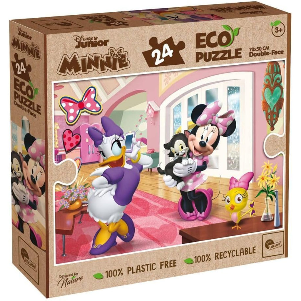 imagen de Las aventuras de Minnie Mouse y Daisy Duck 2 en 1 rompecabezas Eco maxi de 24 piezas y libro para colorear 70x50cm - Lisciani 1