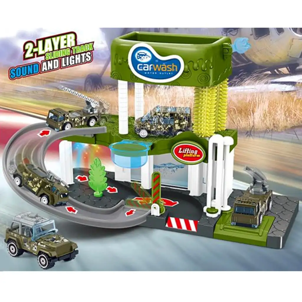 imagen de Lavadero de coches de varios niveles con vehículos militares, luz y sonido 2