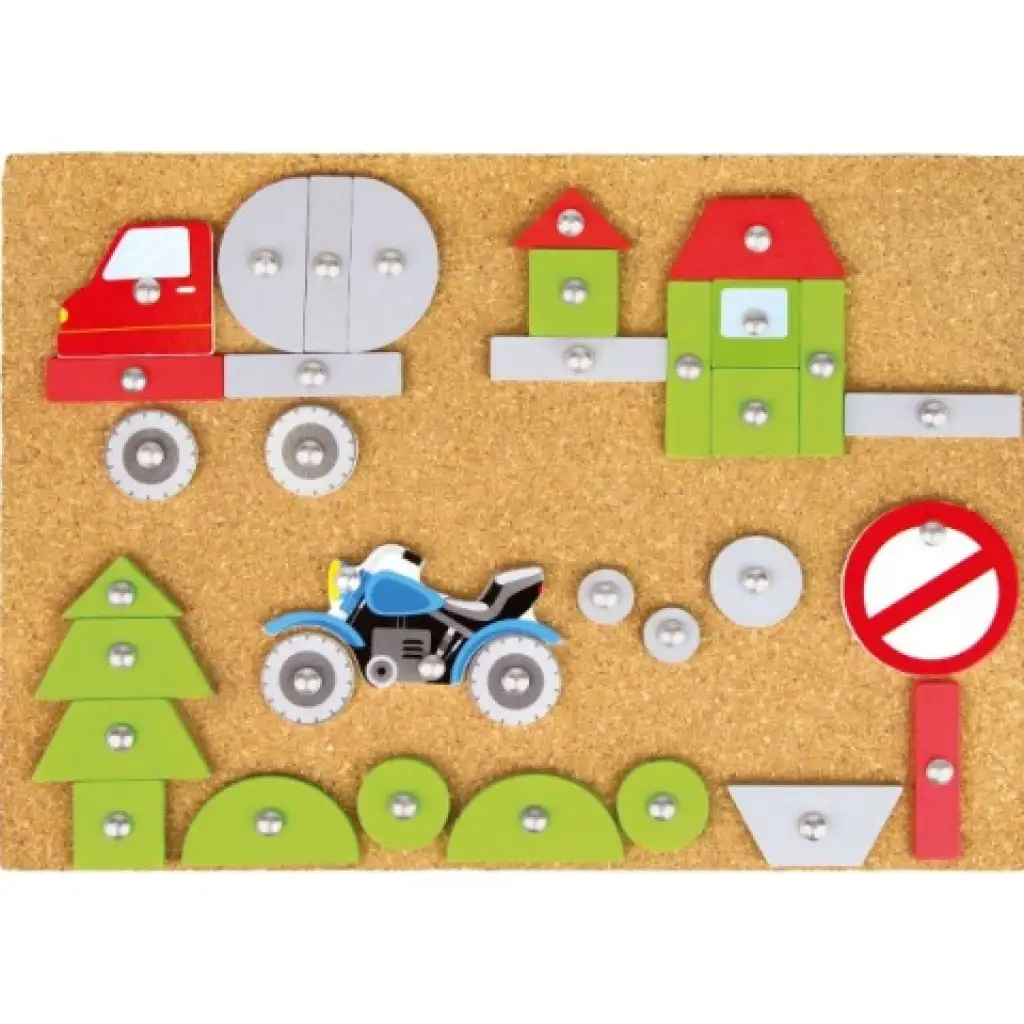 imagen de LENA: Juego de tablero de corcho con martillo 64 piezas - Vehículos y transporte 3