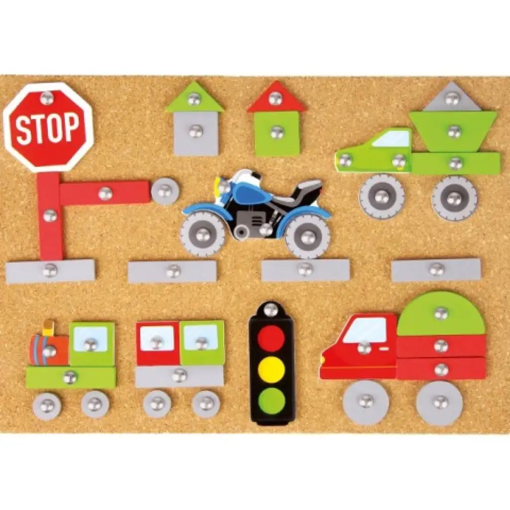 imagen de LENA: Juego de tablero de corcho con martillo 64 piezas - Vehículos y transporte 4