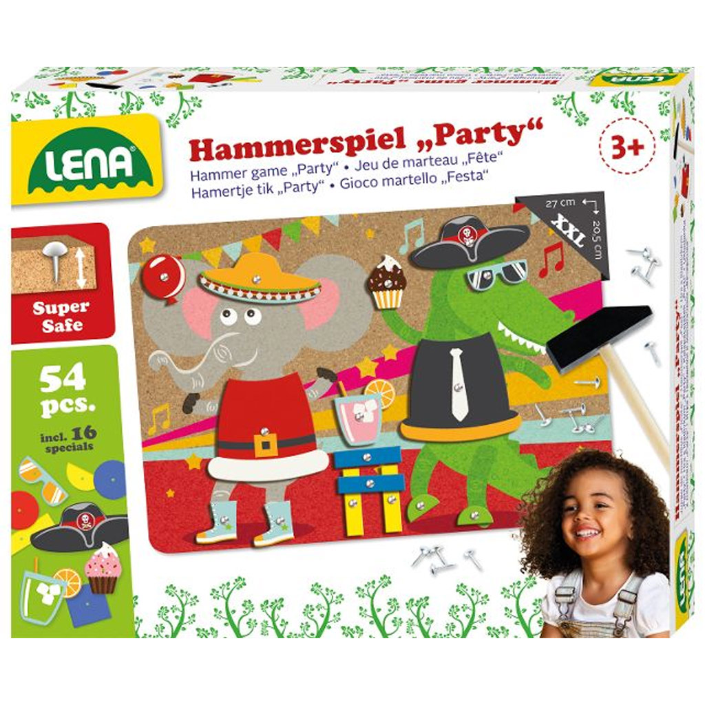 imagen de LENA: Juego de tablero de corcho con martillo de 54 piezas - Fiesta 1