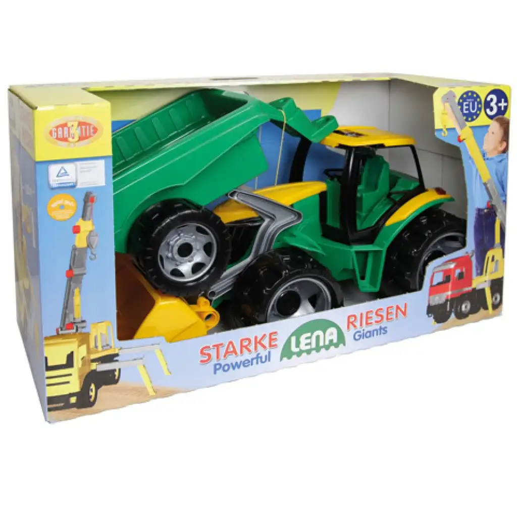 imagen de LENA: Tractor gigante con pala cargadora y remolque verde/amarillo 108cm 2