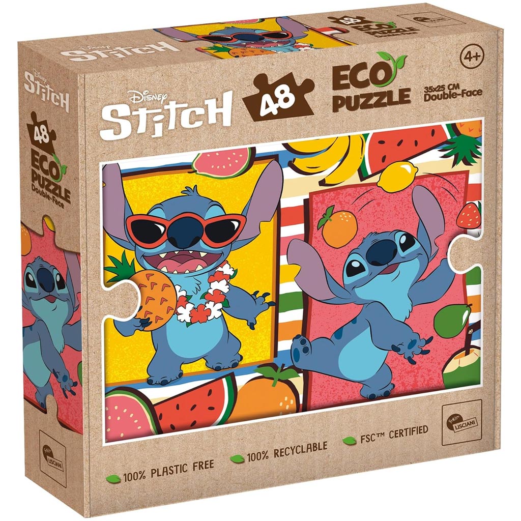 imagen de Lilo y Stitch aventura frutal 2 en 1 48 piezas Eco mini puzzle y colorear 35x25cm - Lisciani 1