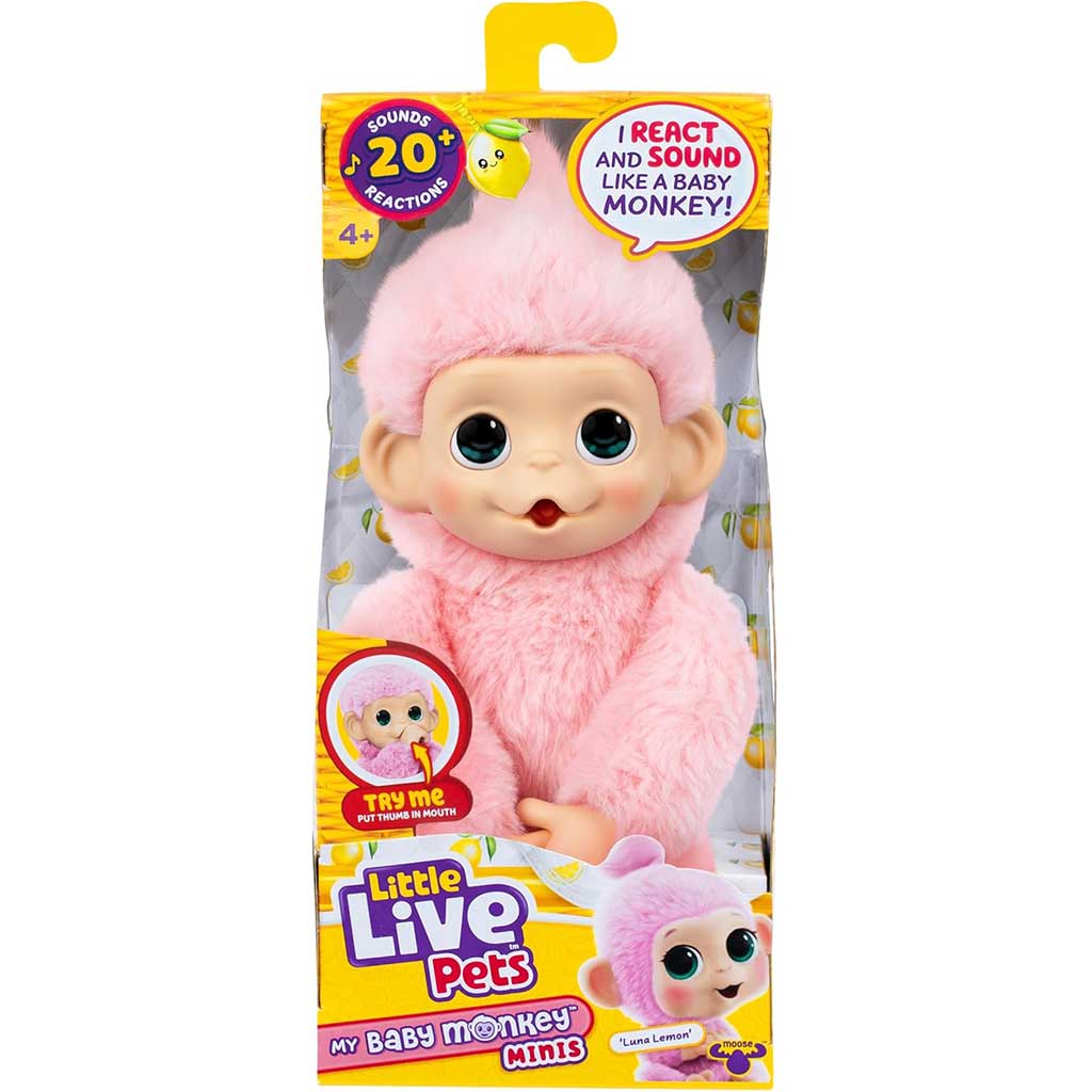 imagen de Little Live Pets: Mini Maki Luna Lemon mono rosa interactivo 1