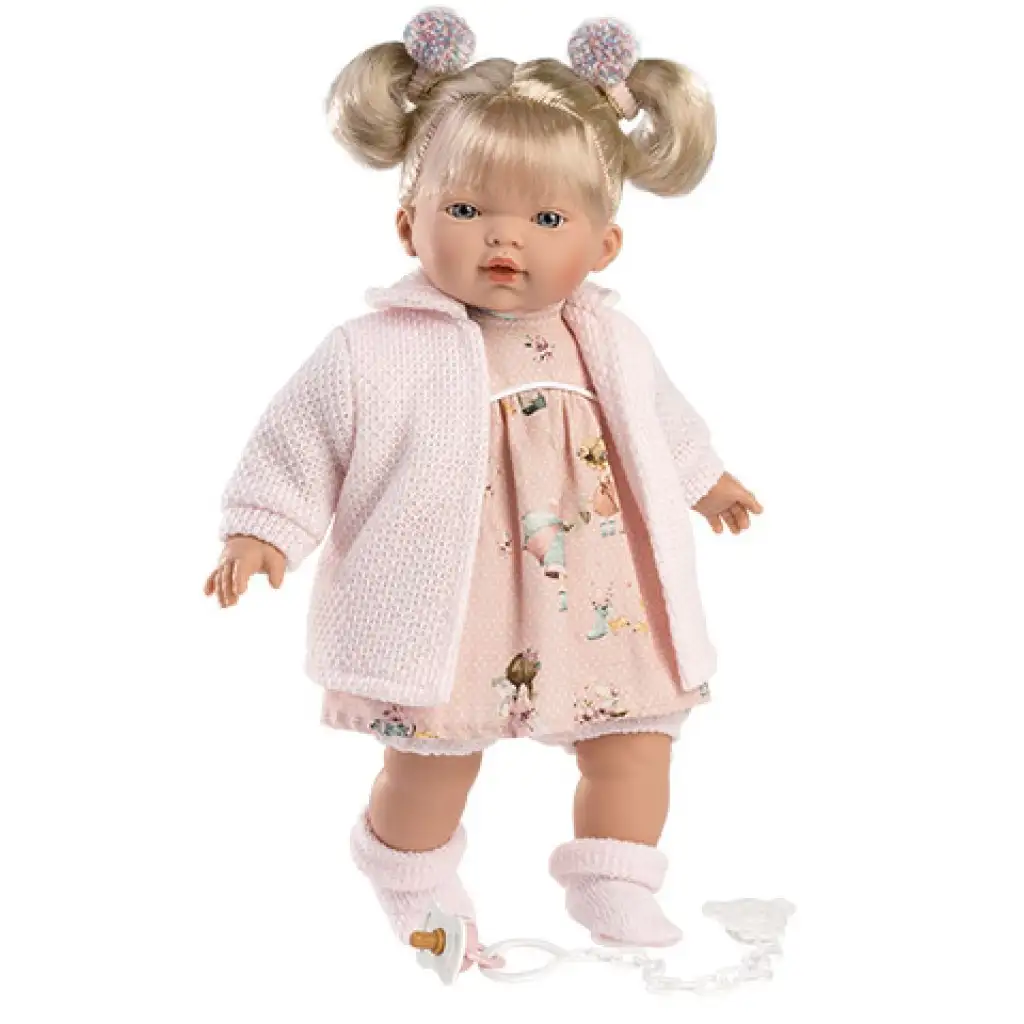 imagen de Llorens: Aitana muñeca llorona con chupete, en cárdigan rosa de 33 cm 2