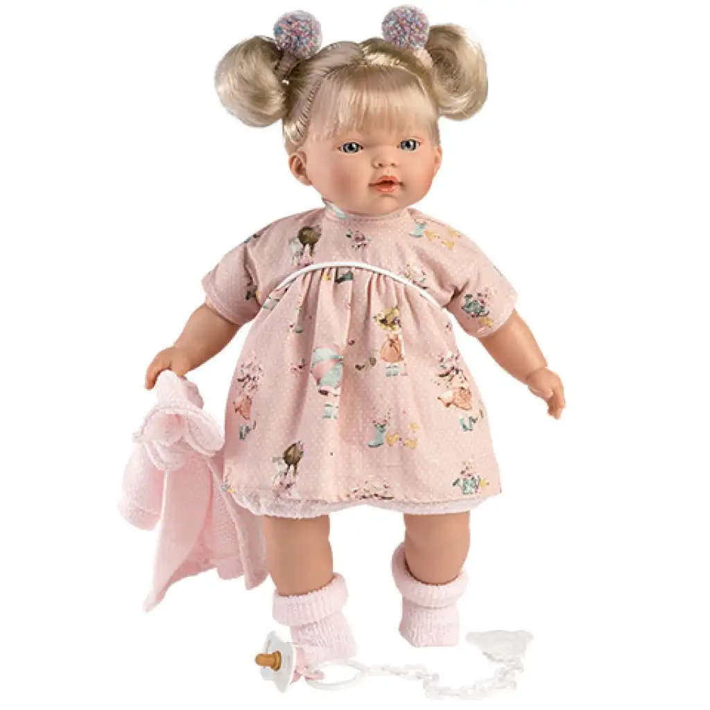 imagen de Llorens: Aitana muñeca llorona con chupete, en cárdigan rosa de 33 cm 1