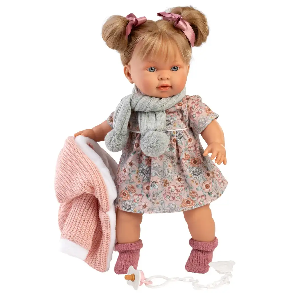 imagen de Llorens: Alexandra muñeca de 42 cm con sonido en abrigo de punto y bufanda 2