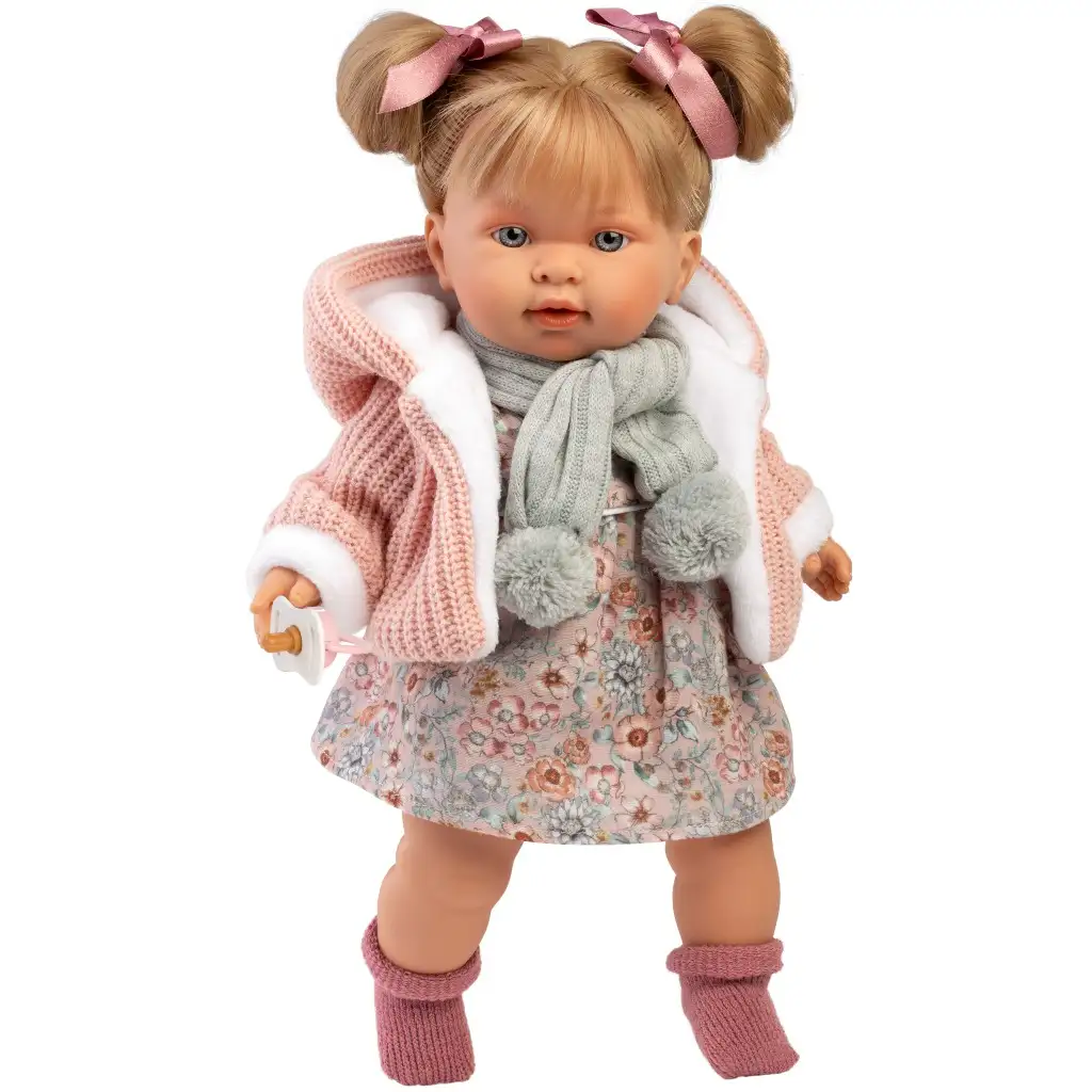 imagen de Llorens: Alexandra muñeca de 42 cm con sonido en abrigo de punto y bufanda 1