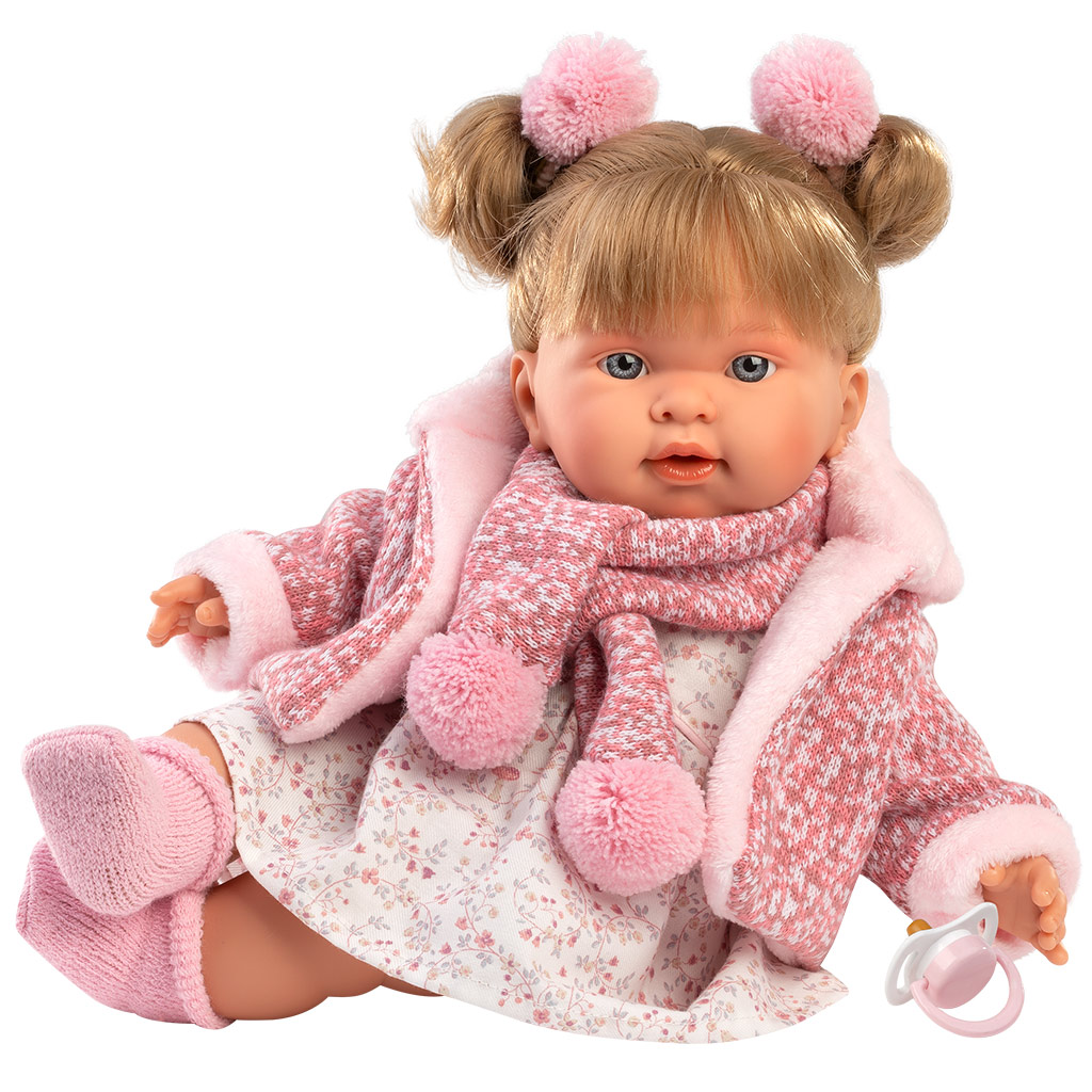 imagen de Llorens: Alexandra muñeca llorona de 42 cm con chupete en abrigo rosa 2