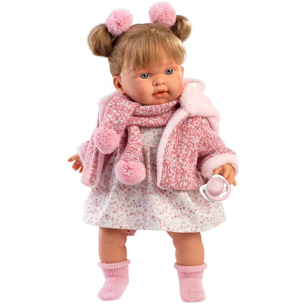 imagen de Llorens: Alexandra muñeca llorona de 42 cm con chupete en abrigo rosa 1
