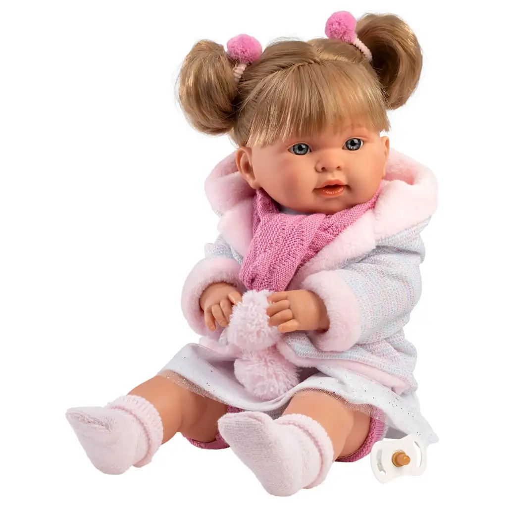 imagen de Llorens: Alexandra muñeca llorona de 42 cm con chupete y bufanda de pompón rosa 2