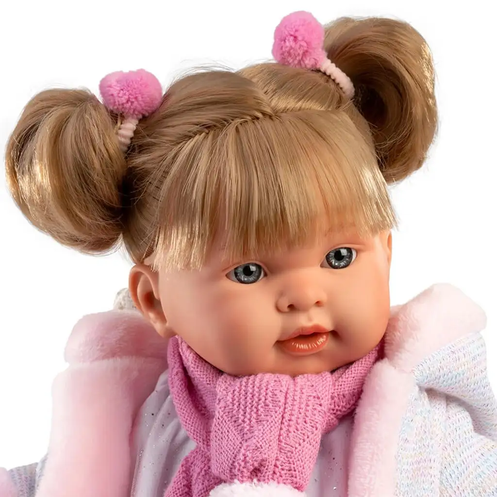 imagen de Llorens: Alexandra muñeca llorona de 42 cm con chupete y bufanda de pompón rosa 4